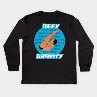 Mens Diving Defy Gravity Springboard Platform Diver Kids Long Sleeve T-Shirt